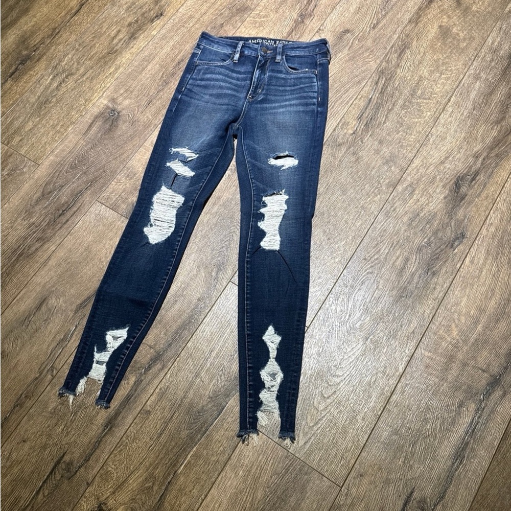 American Eagle Outfitters Blue Skinny Distressed Jeans